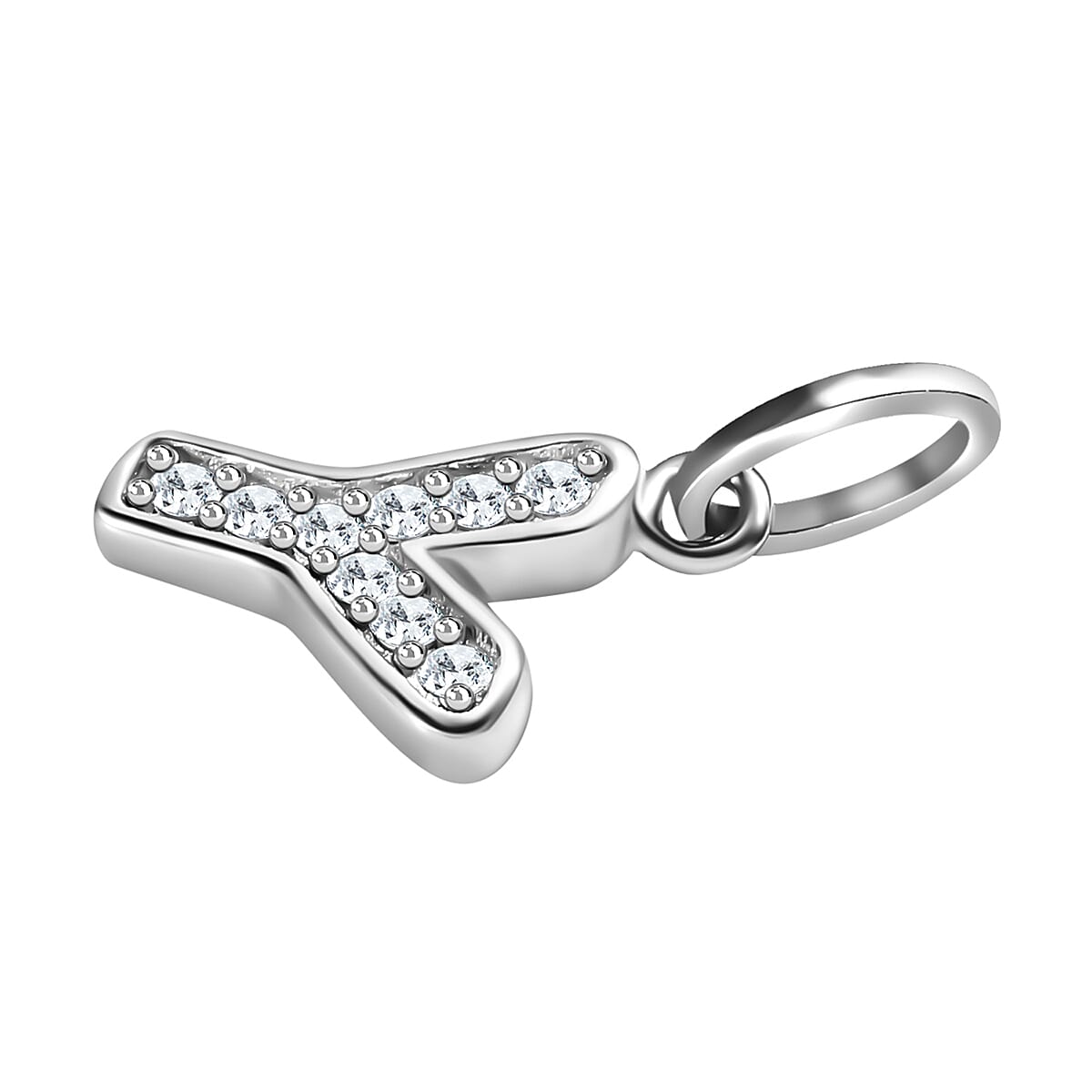 Diamond Initial Y Pendant in Rhodium Overlay Sterling Silver 0.17 Ct