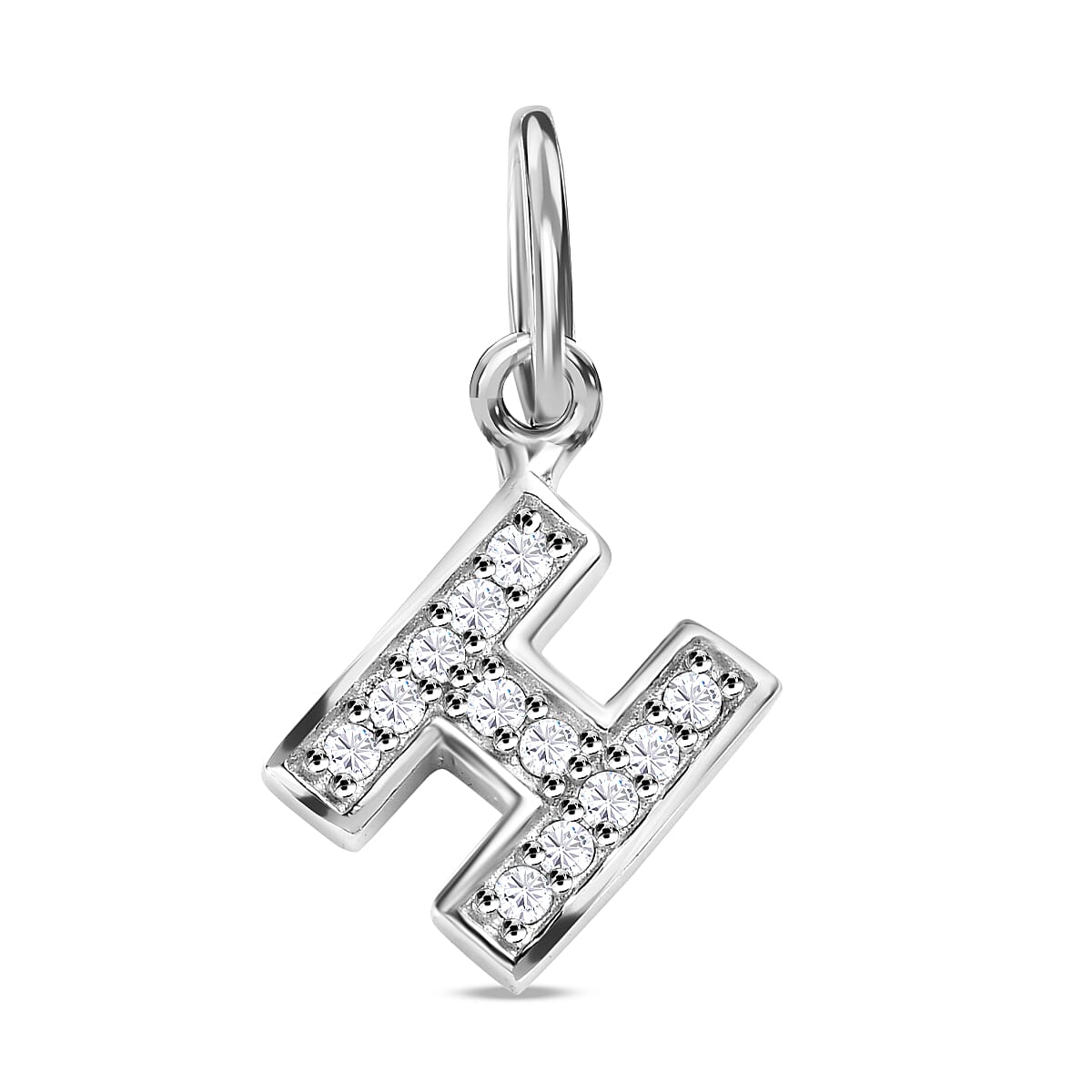 Diamond Initial H Pendant in Rhodium Overlay Sterling Silver 0.17 Ct