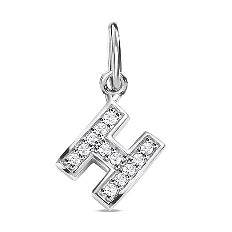 Diamond Initial H Pendant in Rhodium Overlay Sterling Silver 0.17 Ct