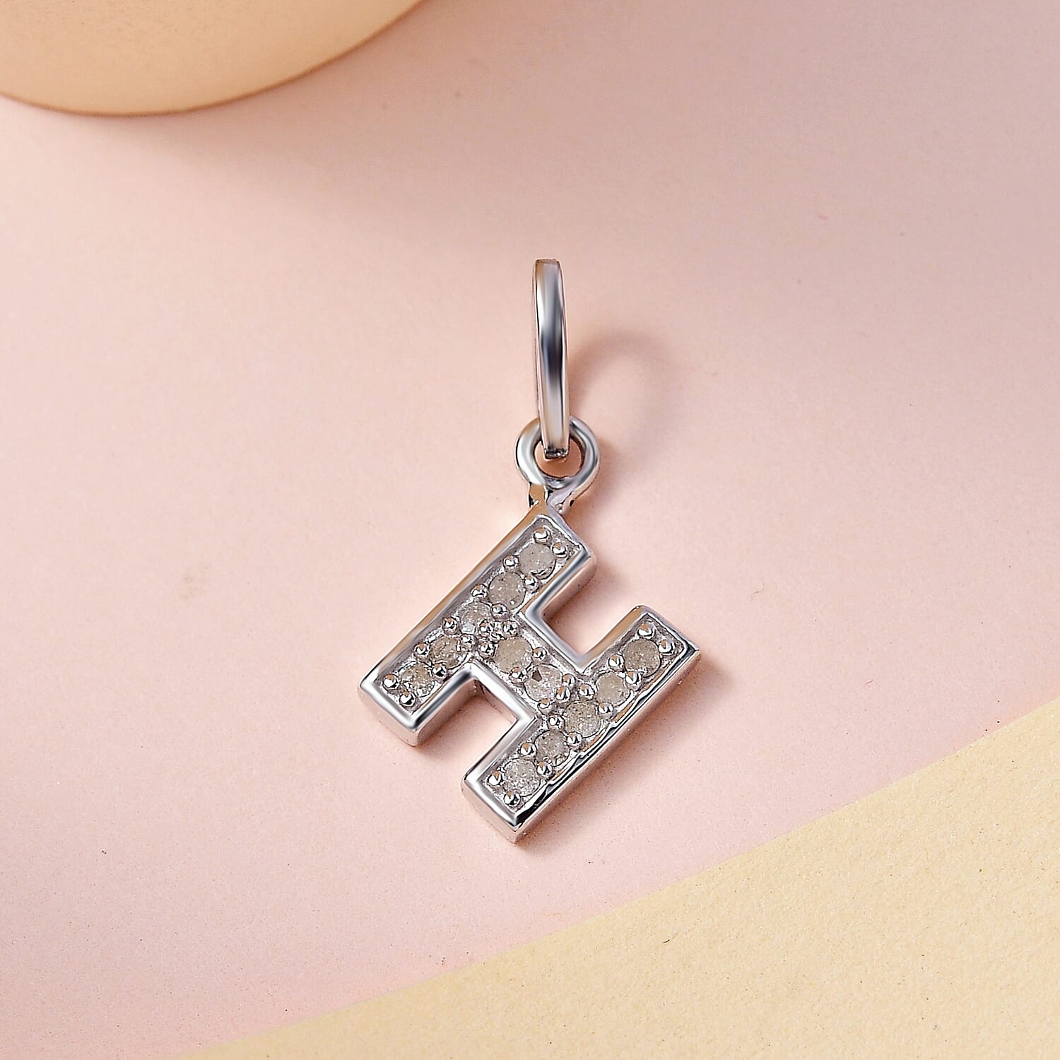 Diamond Initial H Pendant in Rhodium Overlay Sterling Silver 0.17 Ct