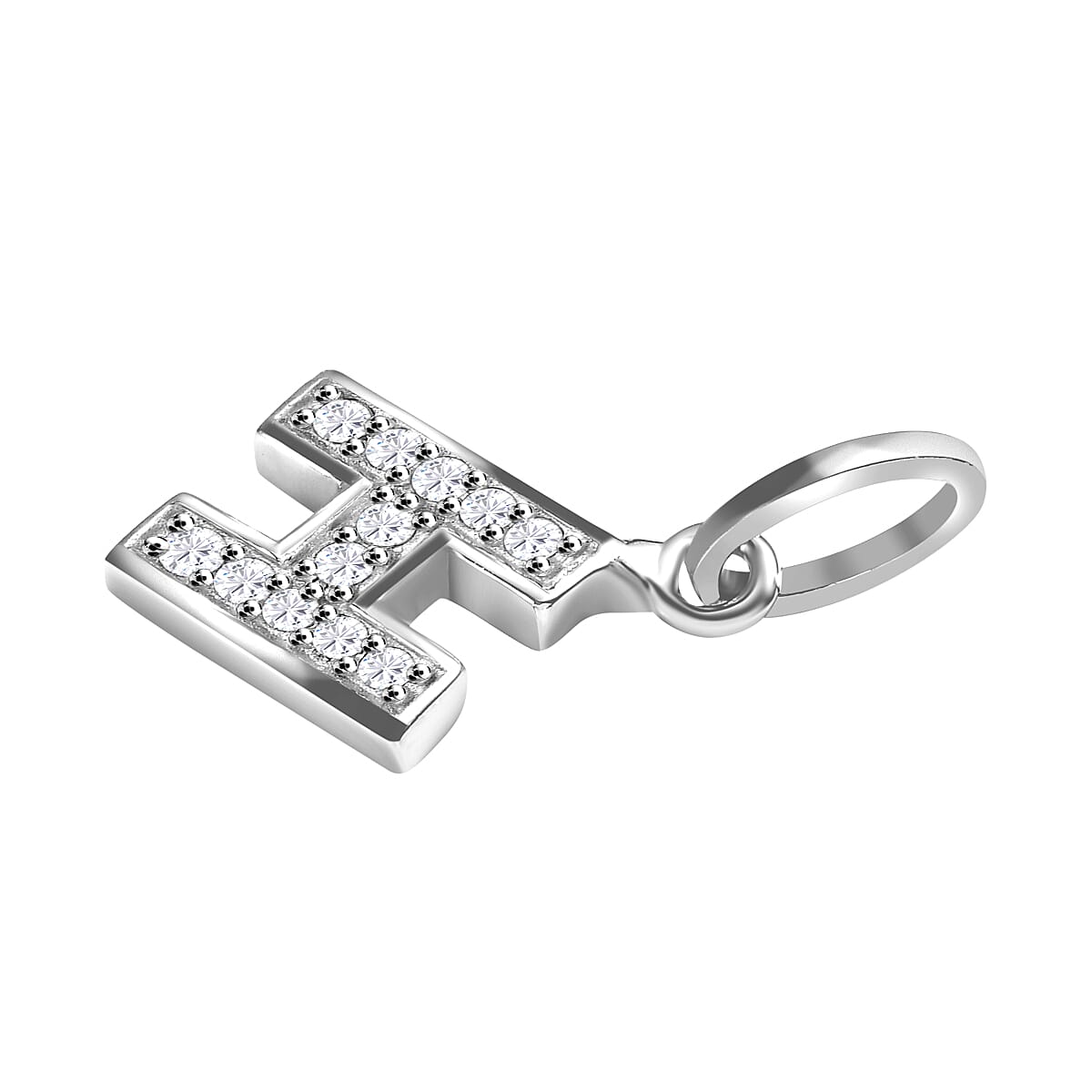 Diamond Initial H Pendant in Rhodium Overlay Sterling Silver 0.17 Ct