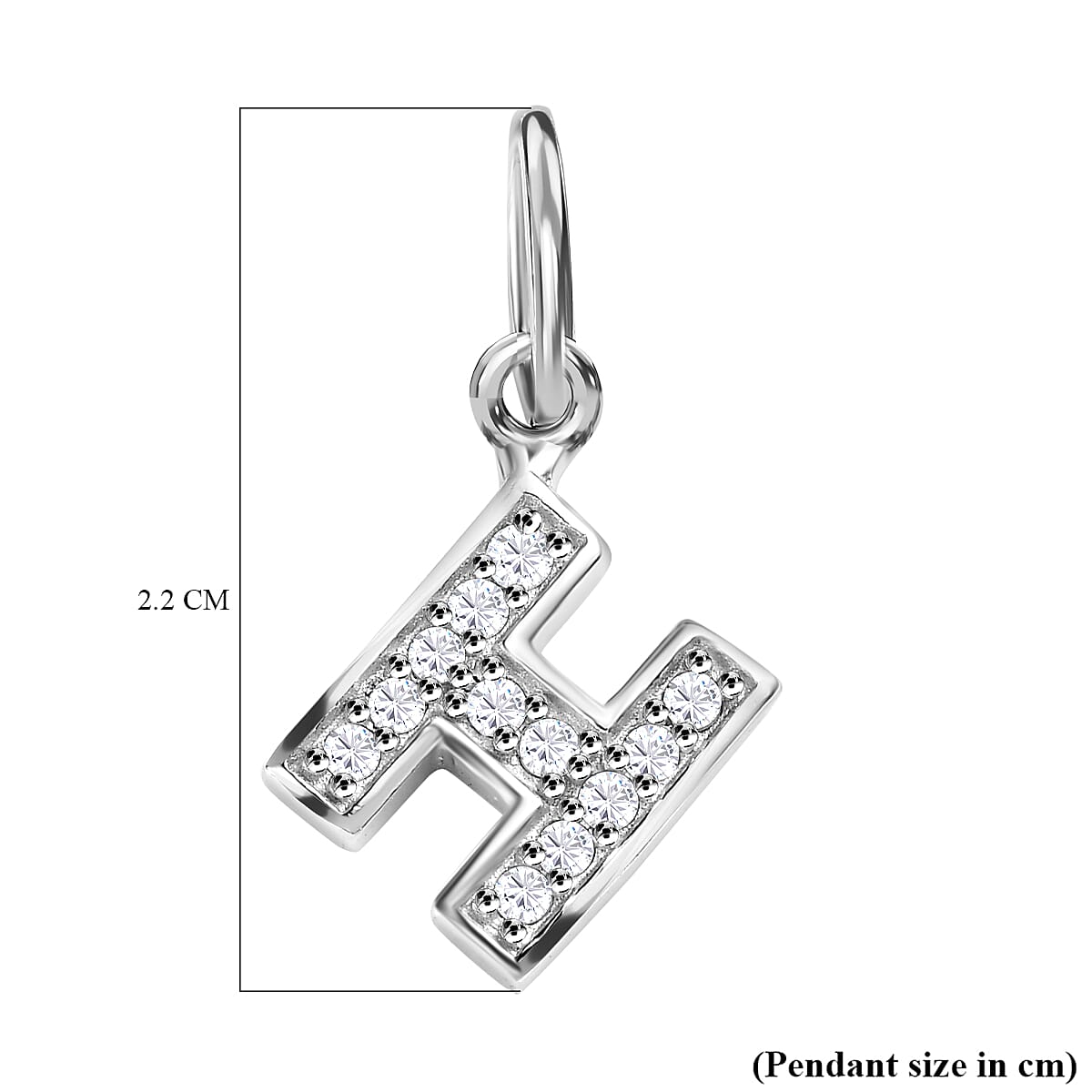 Diamond Initial H Pendant in Rhodium Overlay Sterling Silver 0.17 Ct