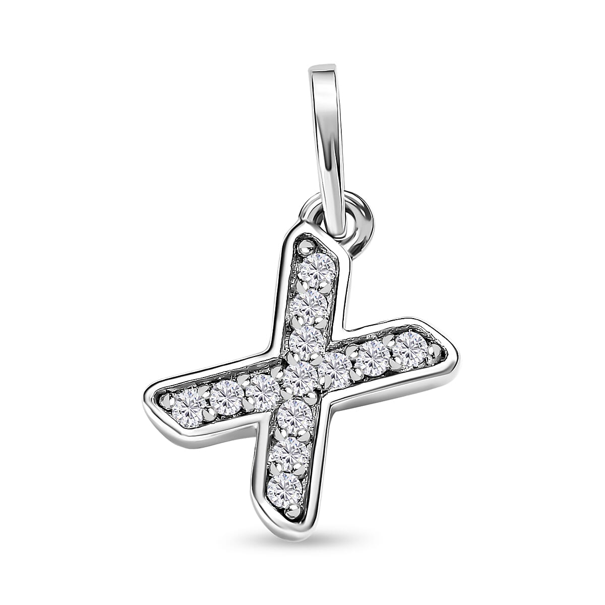 Diamond Initial X Pendant in Rhodium Overlay Sterling Silver 0.17 Ct