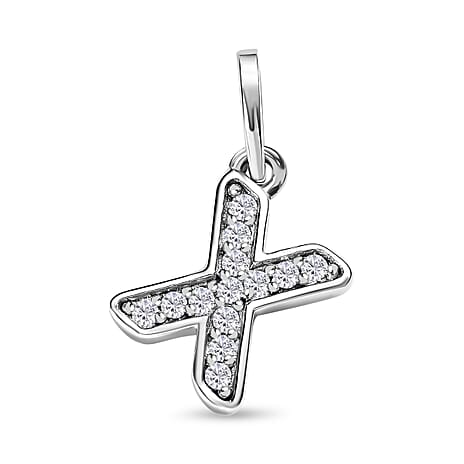 Diamond Initial X Pendant in Rhodium Overlay Sterling Silver 0.17 Ct