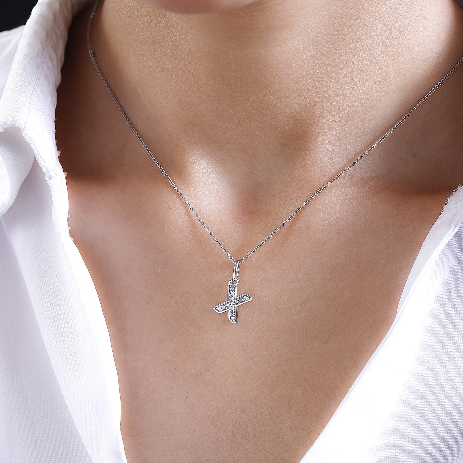 Diamond Initial X Pendant in Rhodium Overlay Sterling Silver 0.17 Ct