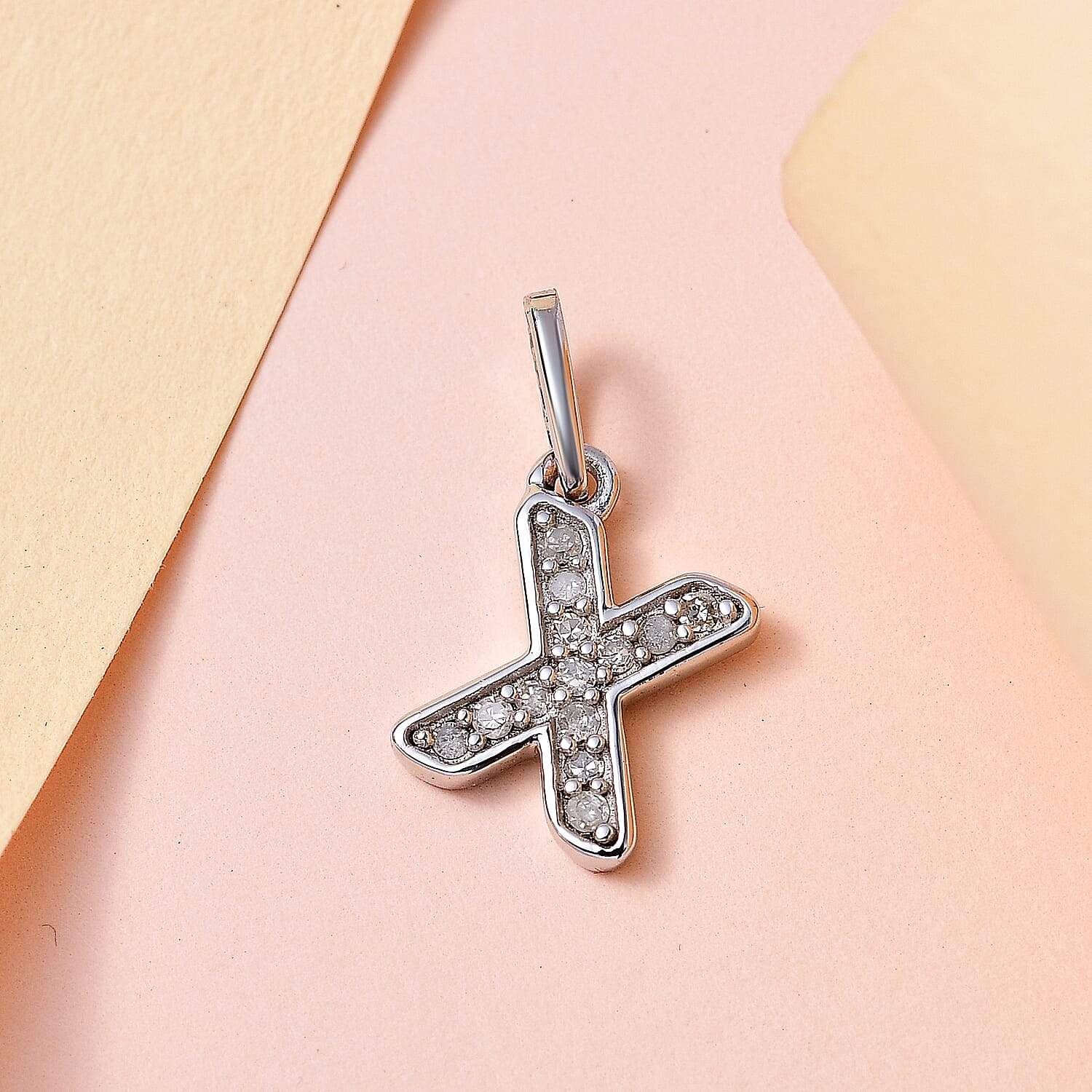 Diamond Initial X Pendant in Rhodium Overlay Sterling Silver 0.17 Ct