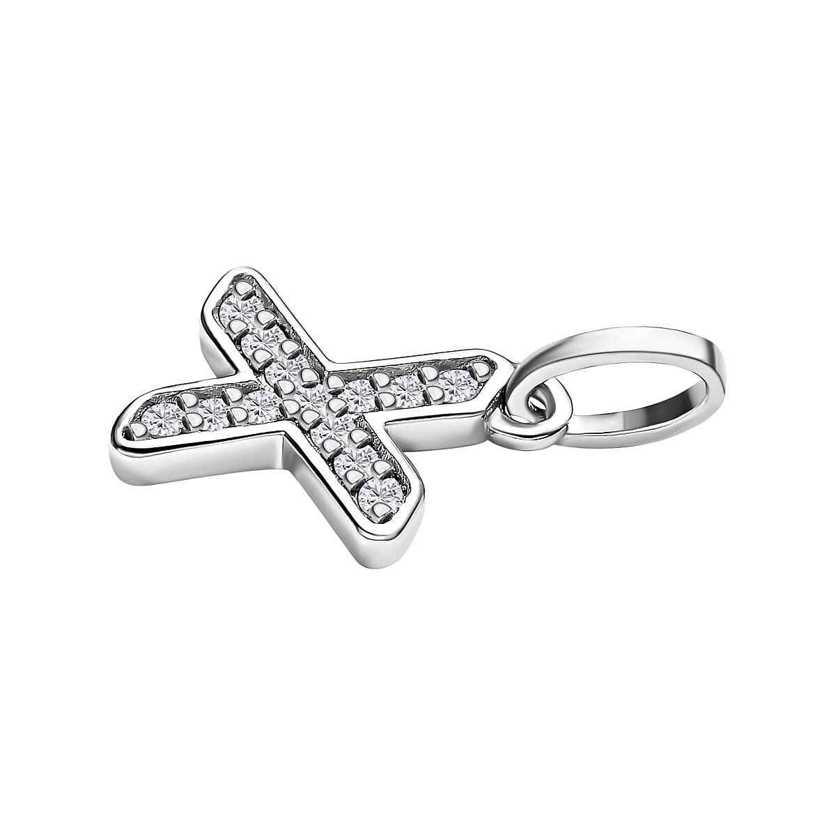 Diamond Initial X Pendant in Rhodium Overlay Sterling Silver 0.17 Ct