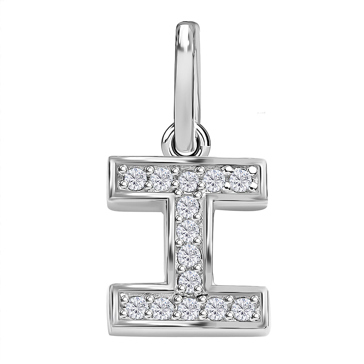 Diamond Initial I Pendant in Rhodium Overlay Sterling Silver 0.17 Ct