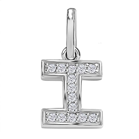 Diamond Initial I Pendant in Rhodium Overlay Sterling Silver 0.17 Ct