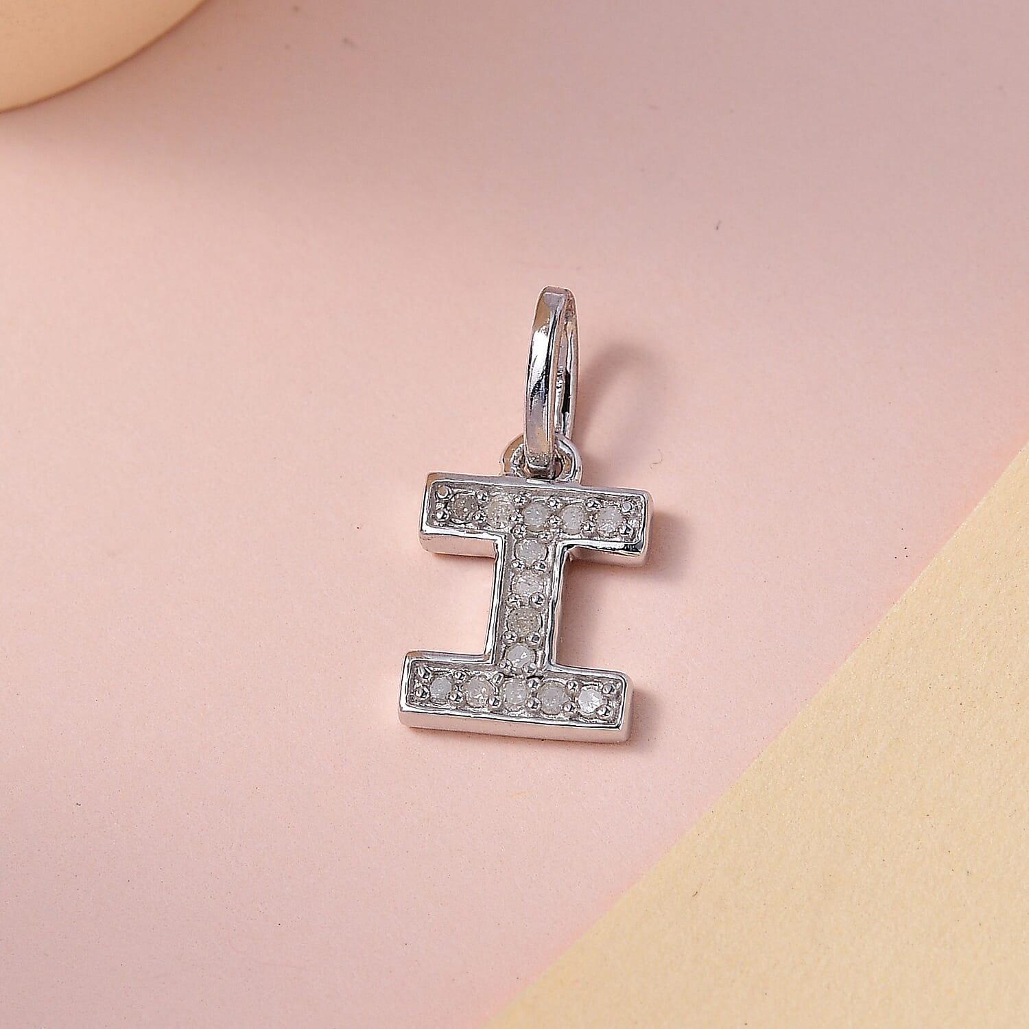 Diamond Initial I Pendant in Rhodium Overlay Sterling Silver 0.17 Ct