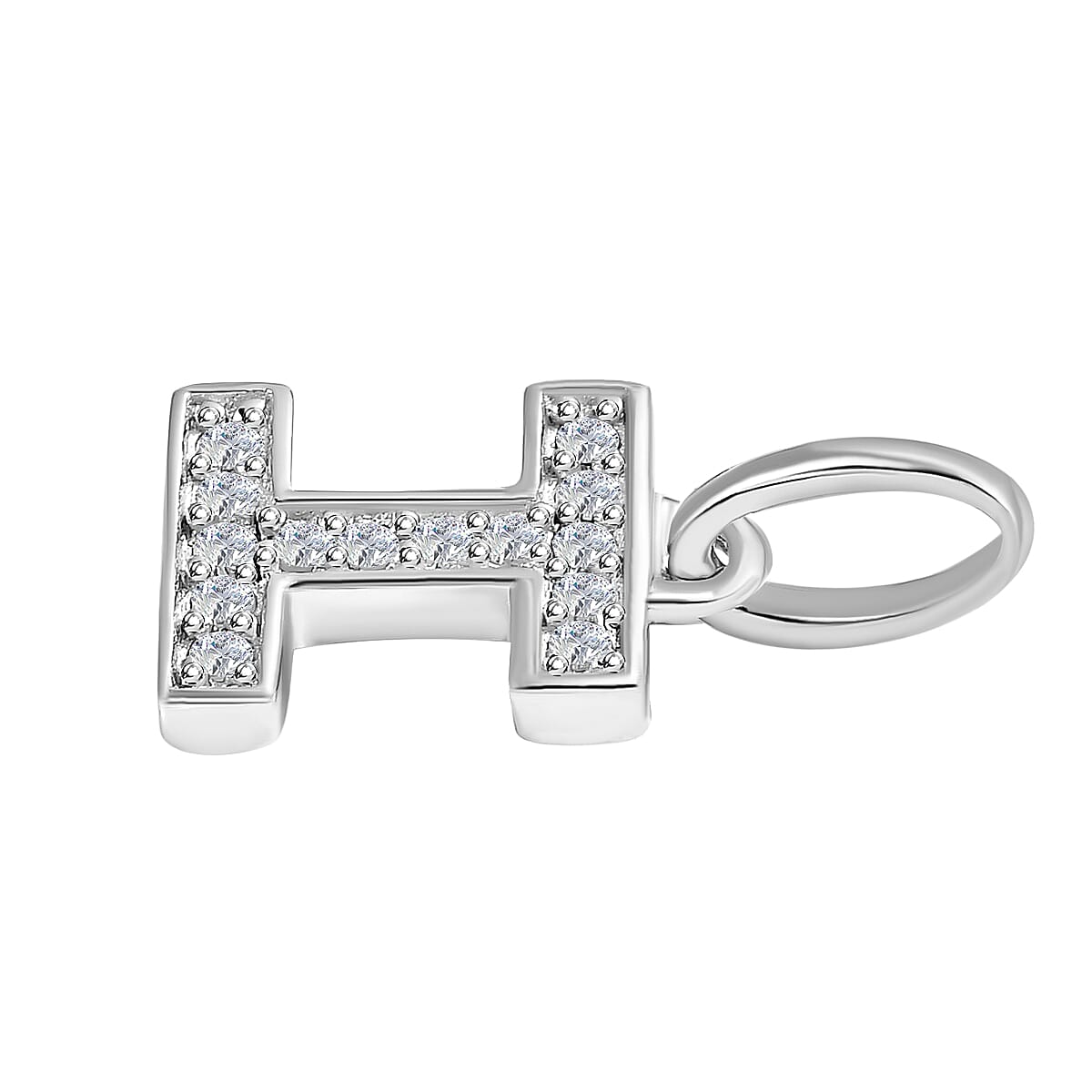 Diamond Initial I Pendant in Rhodium Overlay Sterling Silver 0.17 Ct