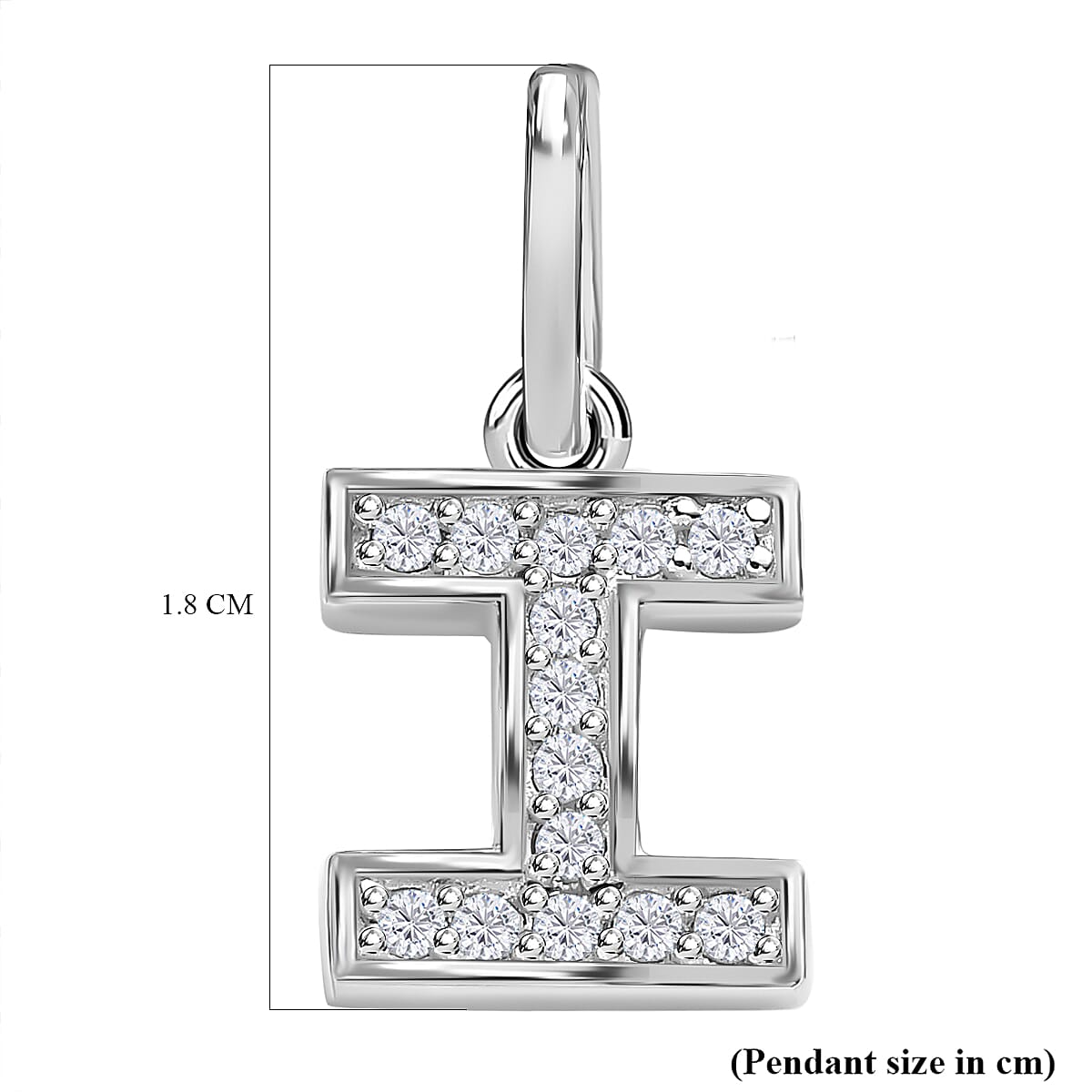 Diamond Initial I Pendant in Rhodium Overlay Sterling Silver 0.17 Ct