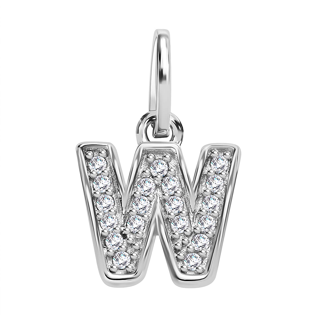 Diamond Initial W Pendant in Rhodium Overlay Sterling Silver 0.17 Ct