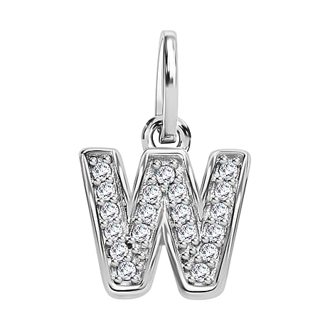 Diamond Initial W Pendant in Rhodium Overlay Sterling Silver 0.17 Ct