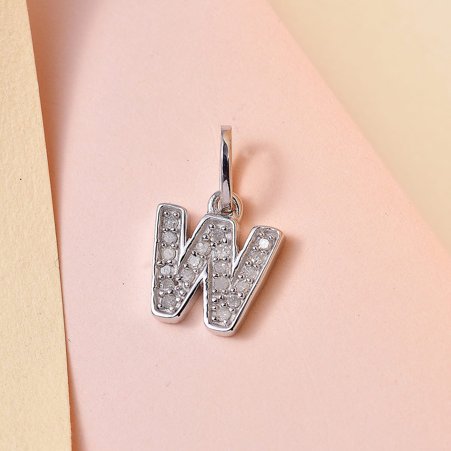 Diamond Initial W Pendant in Rhodium Overlay Sterling Silver 0.17 Ct