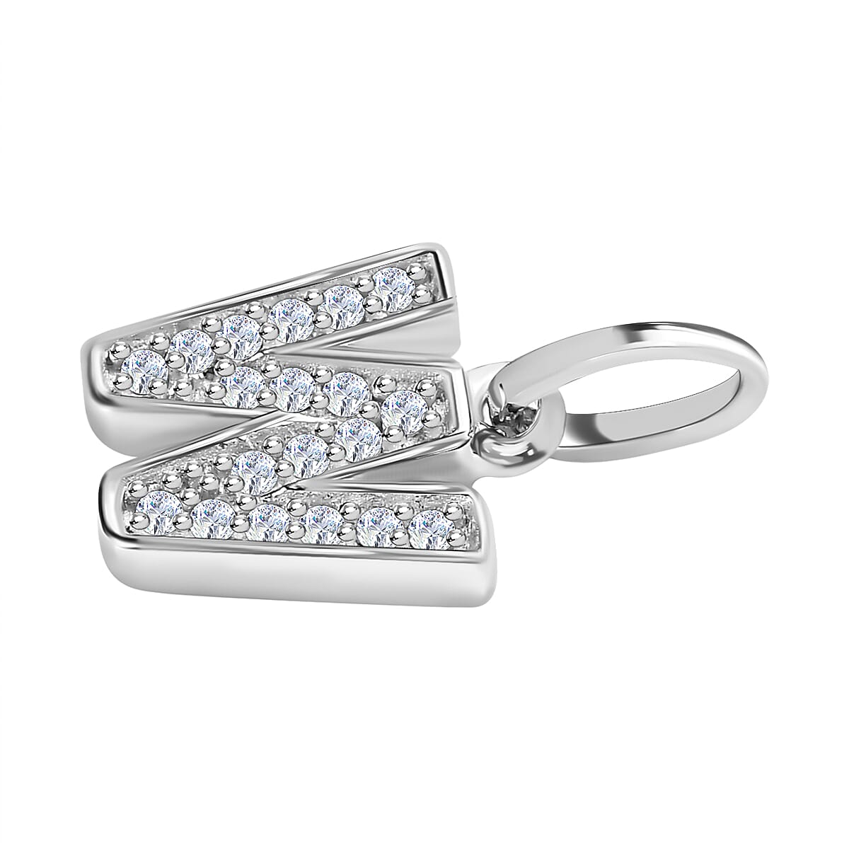 Diamond Initial W Pendant in Rhodium Overlay Sterling Silver 0.17 Ct