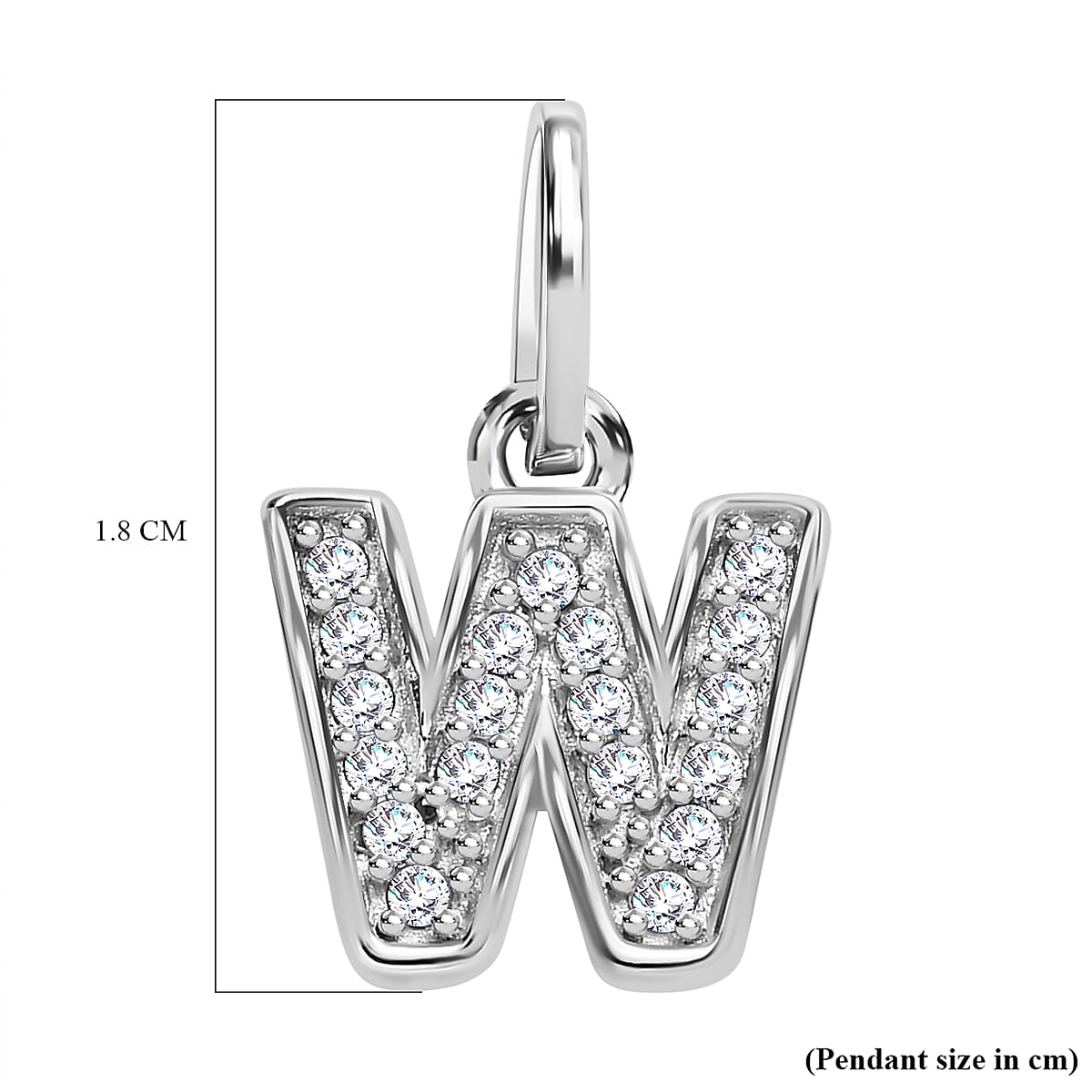 Diamond Initial W Pendant in Rhodium Overlay Sterling Silver 0.17 Ct
