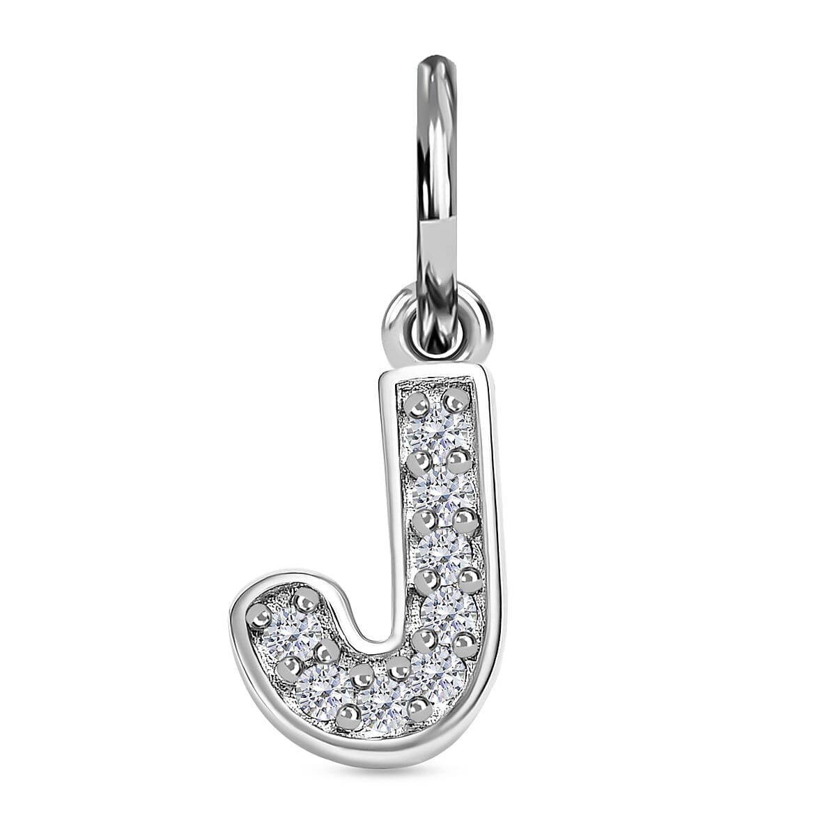 Diamond Initial J Pendant in Rhodium Overlay Sterling Silver 0.17 Ct