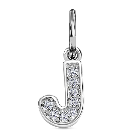 Diamond Initial J Pendant in Rhodium Overlay Sterling Silver 0.17 Ct