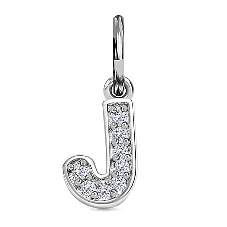 Diamond Initial J Pendant in Rhodium Overlay Sterling Silver 0.17 Ct Diamond Initial J Pendant in Rhodium Overlay Sterling Silver 0.17 Ct