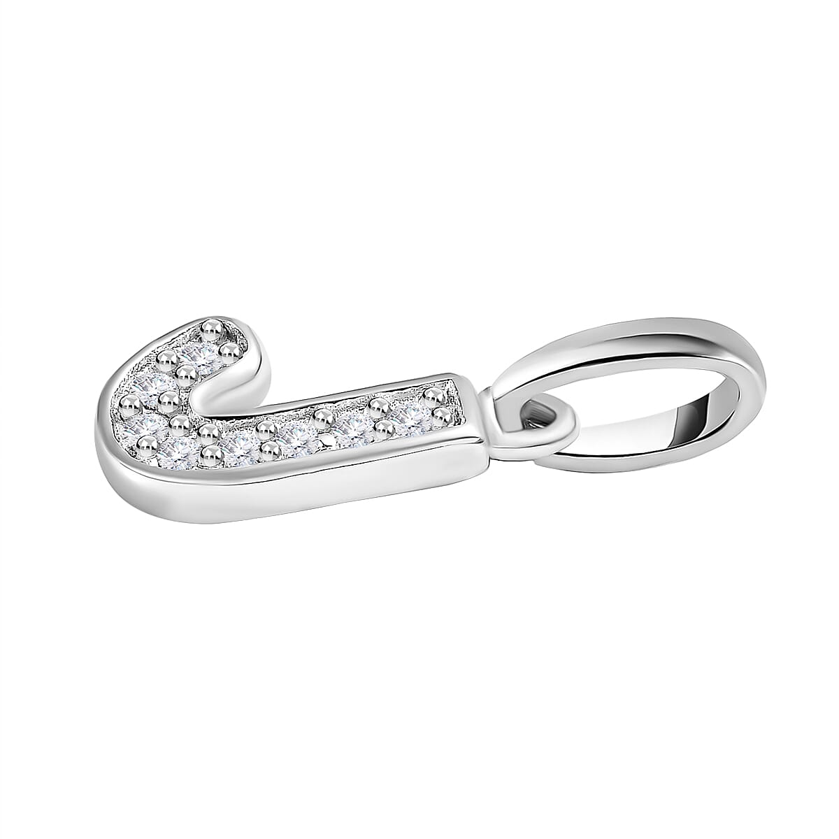 Diamond Initial J Pendant in Rhodium Overlay Sterling Silver 0.17 Ct