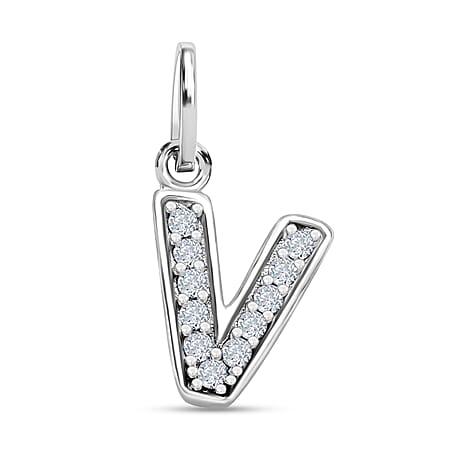 Diamond Initial V Pendant in Rhodium Overlay Sterling Silver 0.17 Ct Diamond Initial V Pendant in Rhodium Overlay Sterling Silver 0.17 Ct