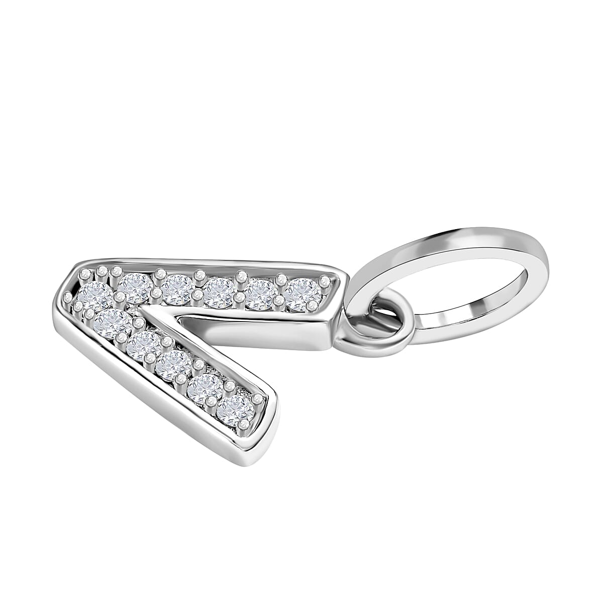 Diamond Initial V Pendant in Rhodium Overlay Sterling Silver 0.17 Ct