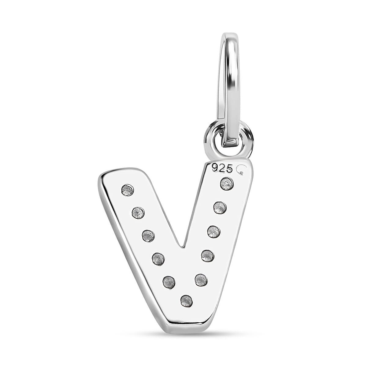 Diamond Initial V Pendant in Rhodium Overlay Sterling Silver 0.17 Ct