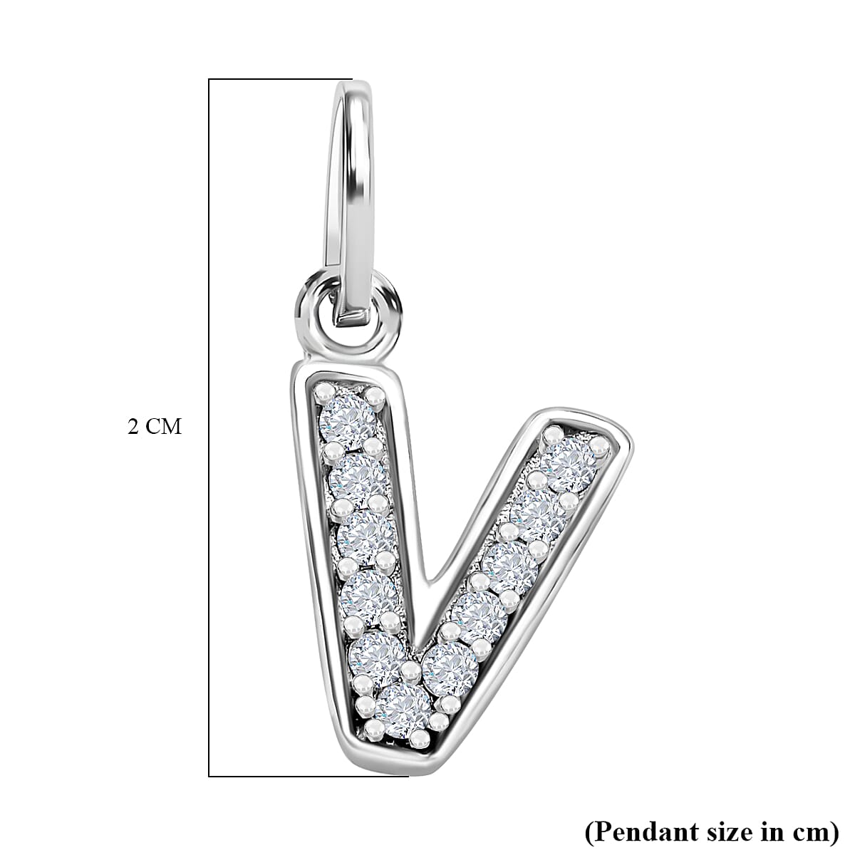 Diamond Initial V Pendant in Rhodium Overlay Sterling Silver 0.17 Ct