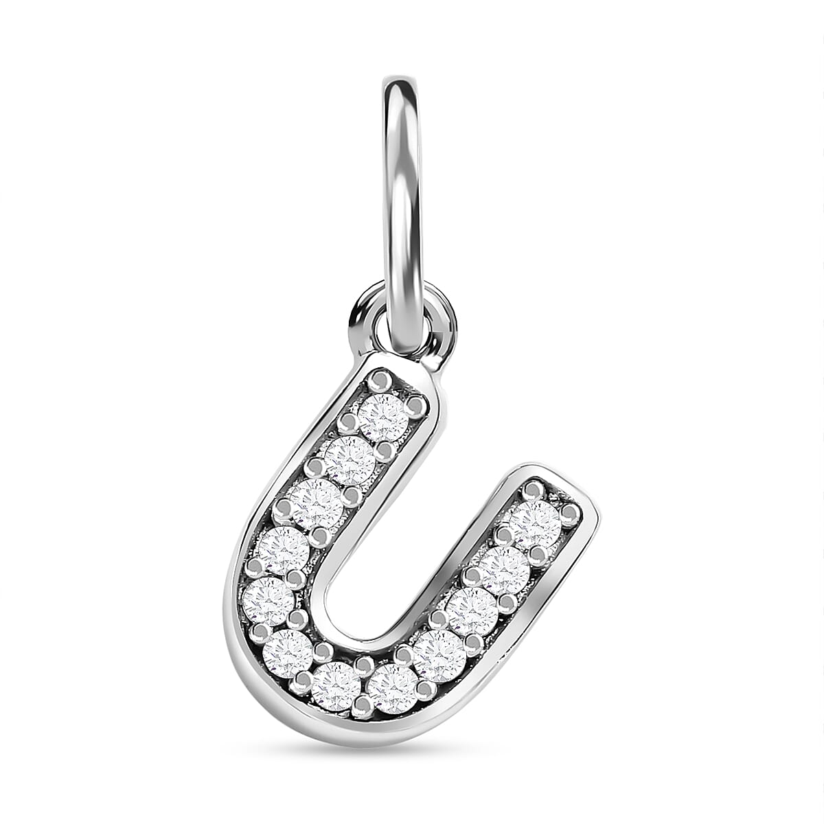 Diamond Initial U Pendant in Rhodium Overlay Sterling Silver 0.17 Ct