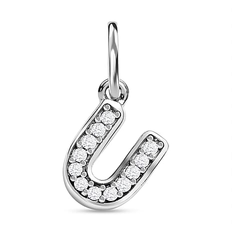 Diamond Initial U Pendant in Rhodium Overlay Sterling Silver 0.17 Ct