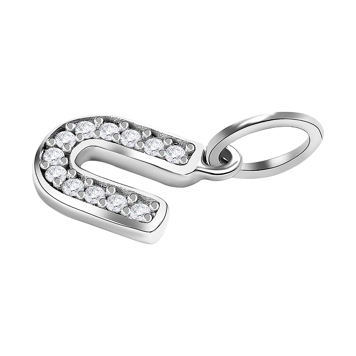 Diamond Initial U Pendant in Rhodium Overlay Sterling Silver 0.17 Ct