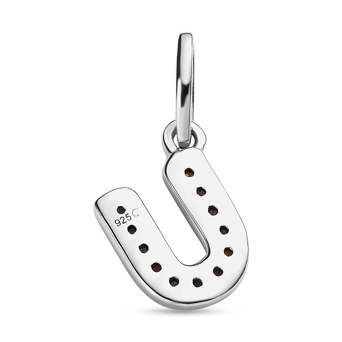 Diamond Initial U Pendant in Rhodium Overlay Sterling Silver 0.17 Ct