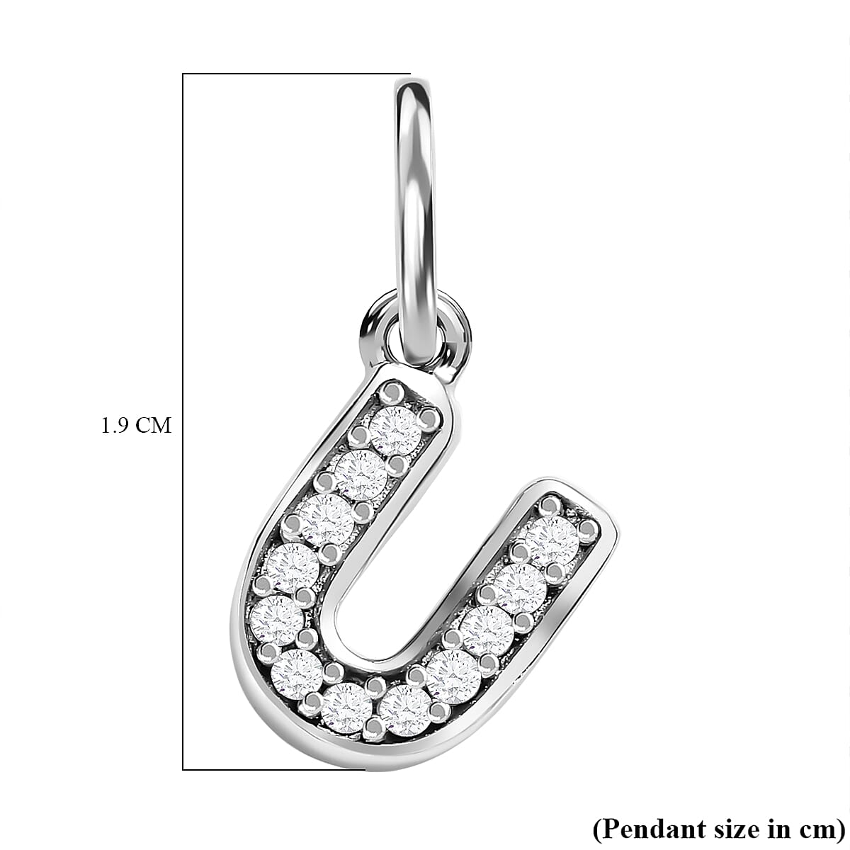 Diamond Initial U Pendant in Rhodium Overlay Sterling Silver 0.17 Ct