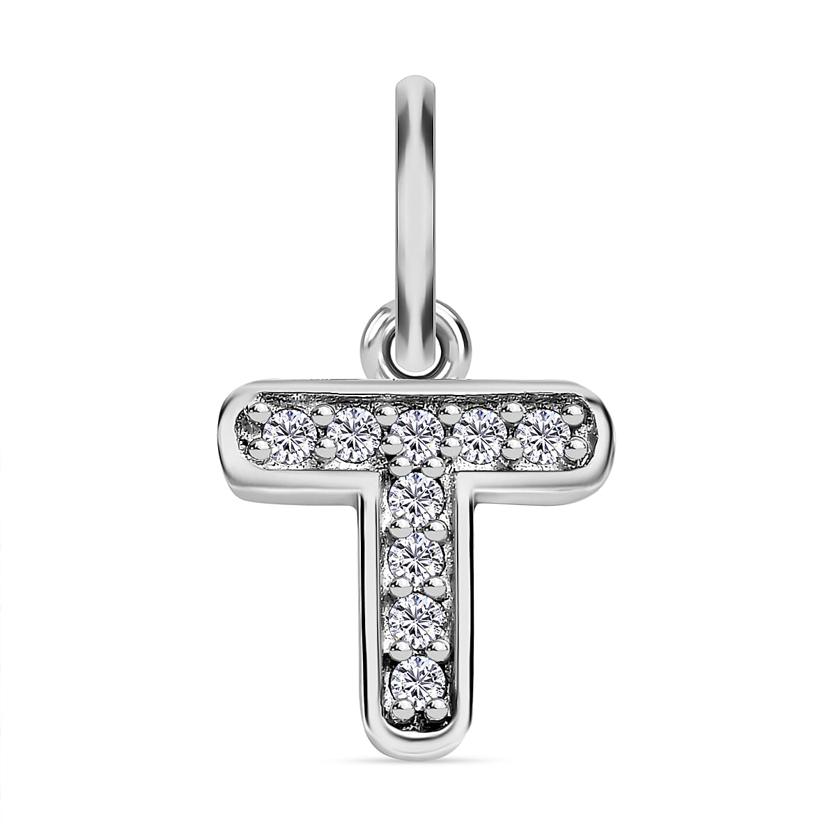 Diamond Initial T Pendant in Rhodium Overlay Sterling Silver 0.17 Ct