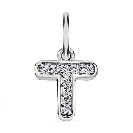 Diamond Initial T Pendant in Rhodium Overlay Sterling Silver 0.17 Ct