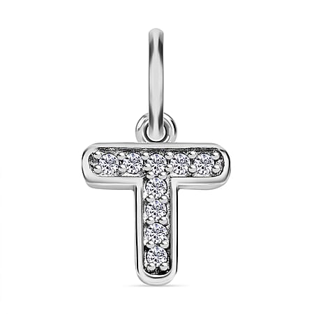 Diamond Initial T Pendant in Rhodium Overlay Sterling Silver 0.17 Ct Diamond Initial T Pendant in Rhodium Overlay Sterling Silver 0.17 Ct