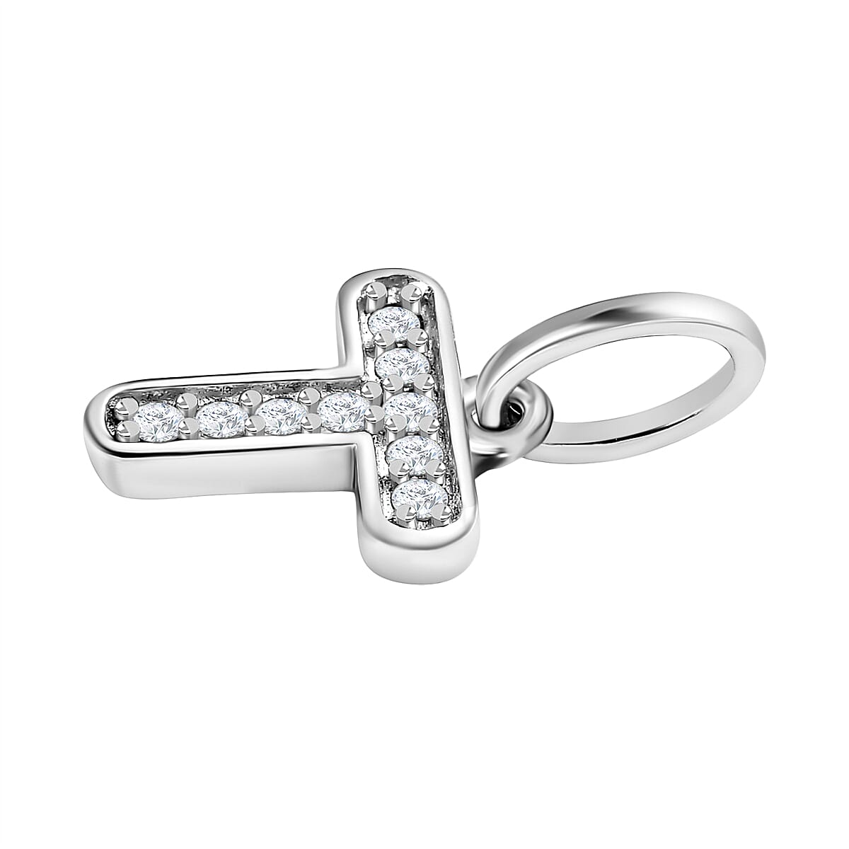 Diamond Initial T Pendant in Rhodium Overlay Sterling Silver 0.17 Ct