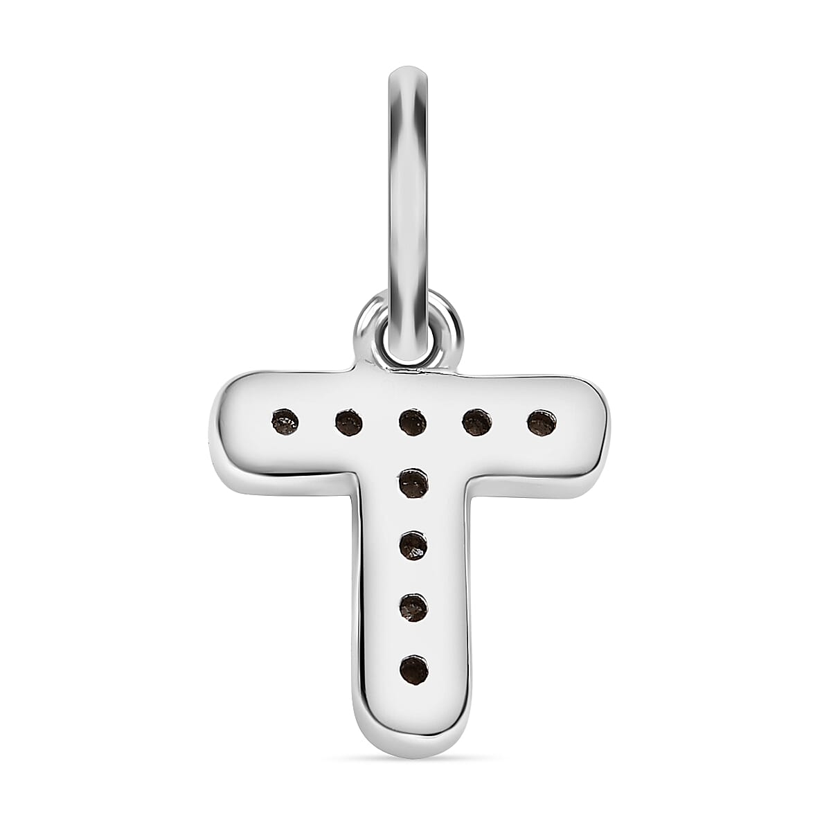Diamond Initial T Pendant in Rhodium Overlay Sterling Silver 0.17 Ct