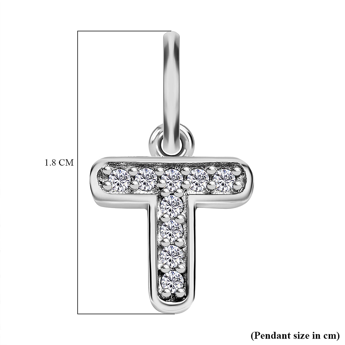 Diamond Initial T Pendant in Rhodium Overlay Sterling Silver 0.17 Ct
