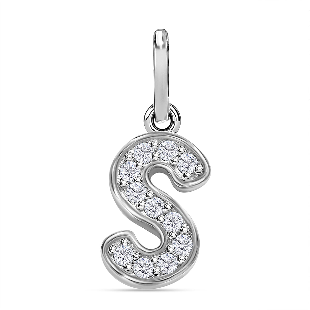 Diamond Initial S Pendant in Rhodium Overlay Sterling Silver 0.17 Ct