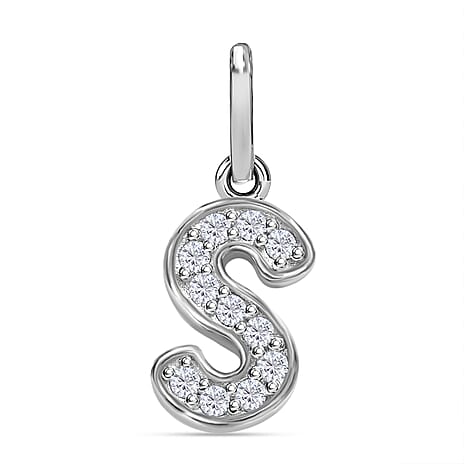 Diamond Initial S Pendant in Rhodium Overlay Sterling Silver 0.17 Ct