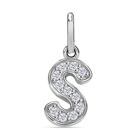 Diamond Initial S Pendant in Rhodium Overlay Sterling Silver 0.17 Ct Diamond Initial S Pendant in Rhodium Overlay Sterling Silver 0.17 Ct