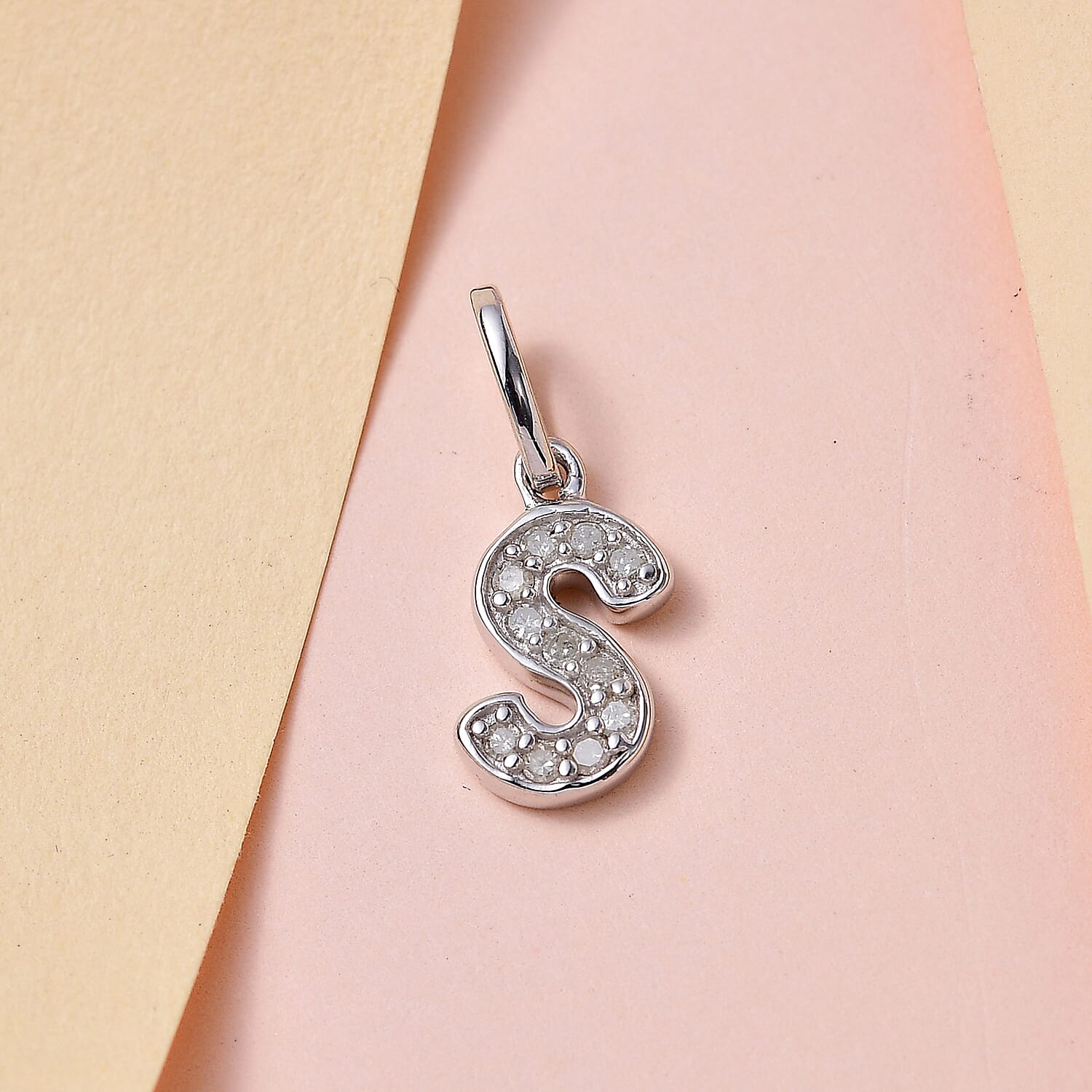 Diamond Initial S Pendant in Rhodium Overlay Sterling Silver 0.17 Ct