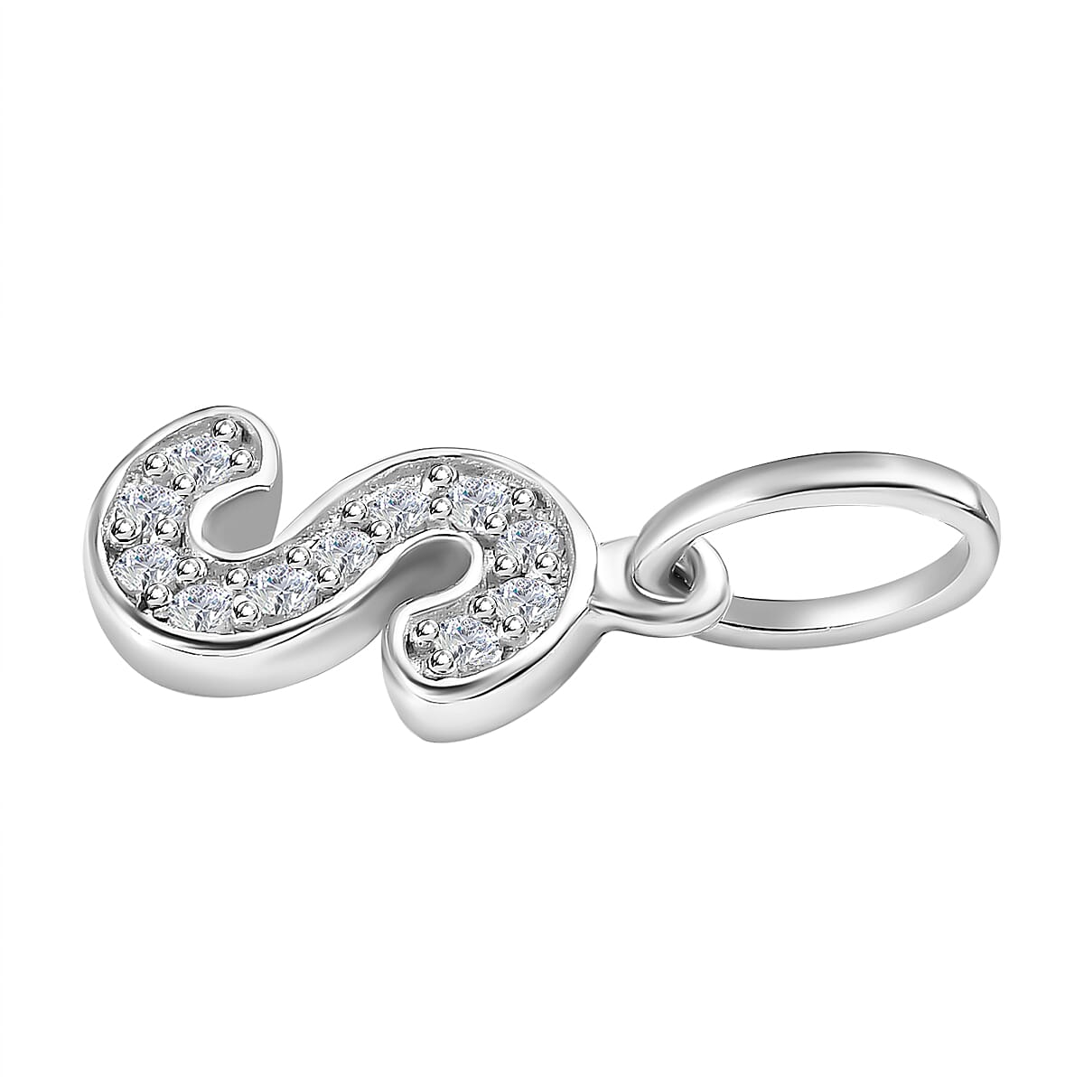 Diamond Initial S Pendant in Rhodium Overlay Sterling Silver 0.17 Ct