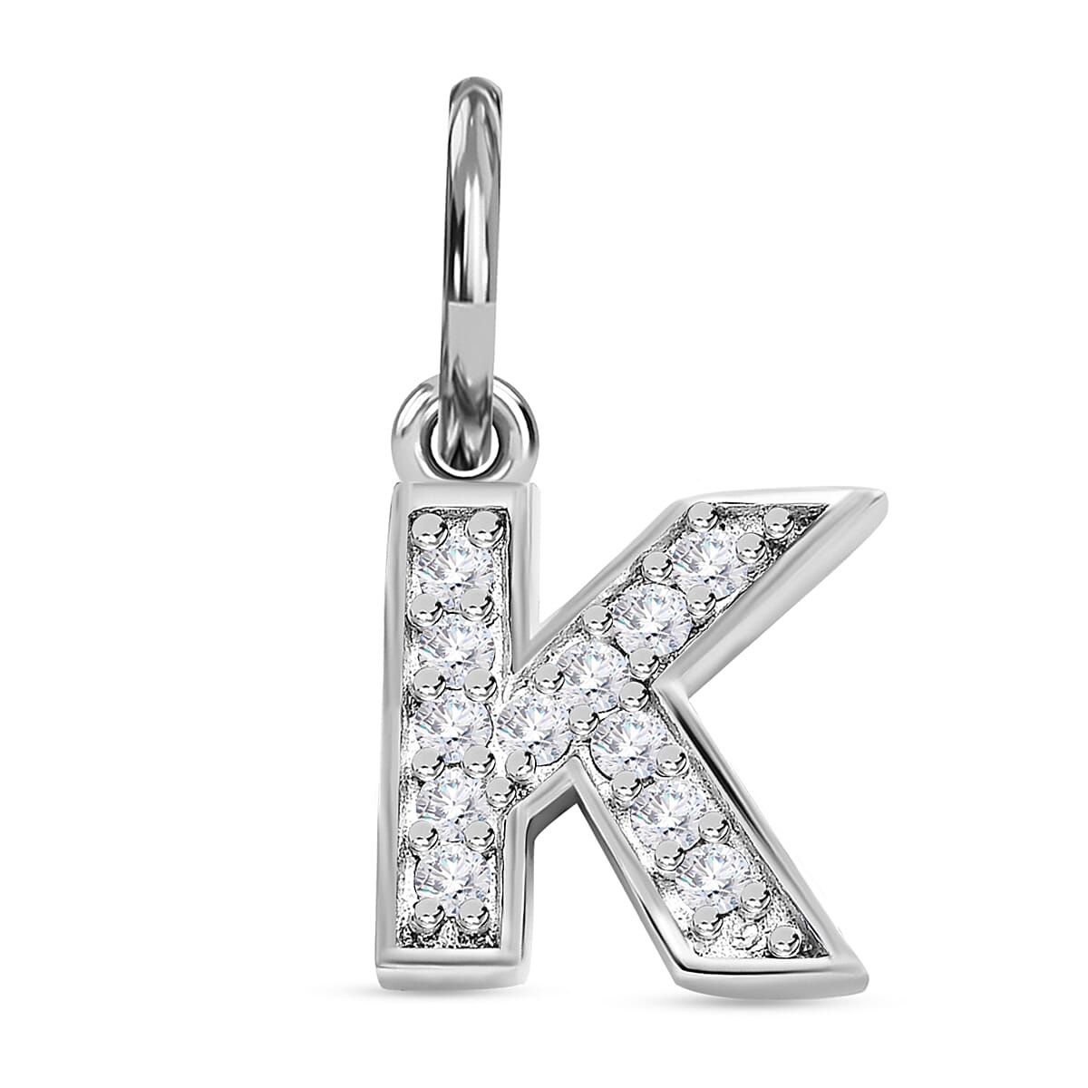 Diamond Initial K Pendant in Rhodium Overlay Sterling Silver 0.17 Ct