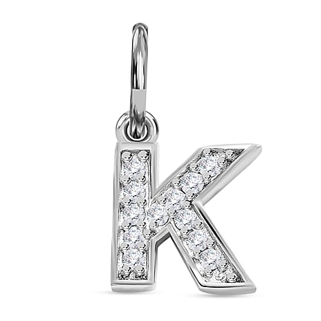 Diamond Initial K Pendant in Rhodium Overlay Sterling Silver 0.17 Ct