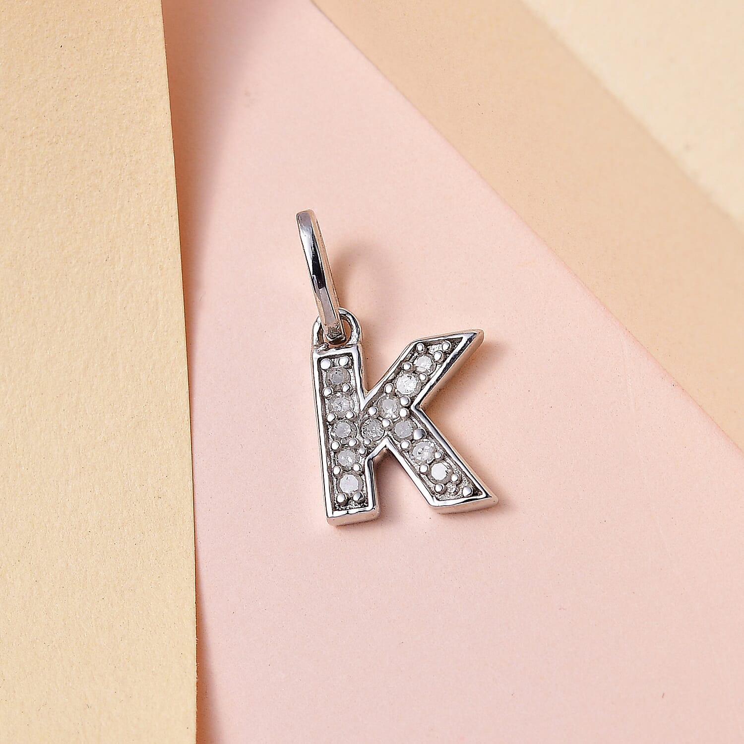 Diamond Initial K Pendant in Rhodium Overlay Sterling Silver 0.17 Ct
