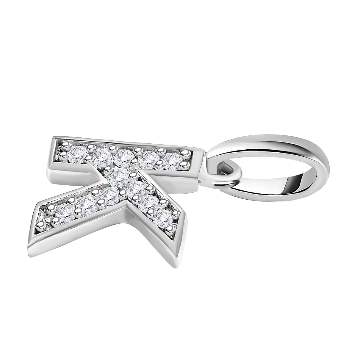 Diamond Initial K Pendant in Rhodium Overlay Sterling Silver 0.17 Ct