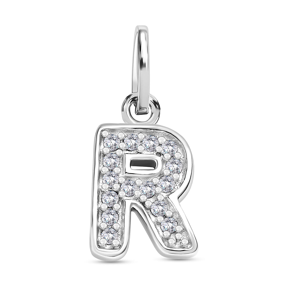 Diamond Initial R Pendant in Rhodium Overlay Sterling Silver 0.17 Ct